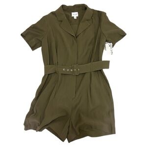 NWT Nine West Olive Belted Short Jumpsuit - Large